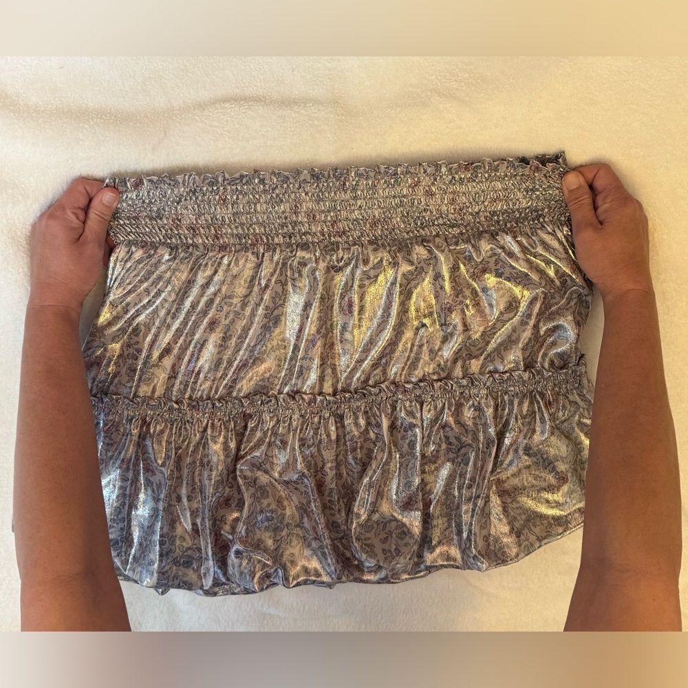 Free People “In A Bubble” Metallic Tiered Mini Skirt. EUC - - Picture 12 of 14